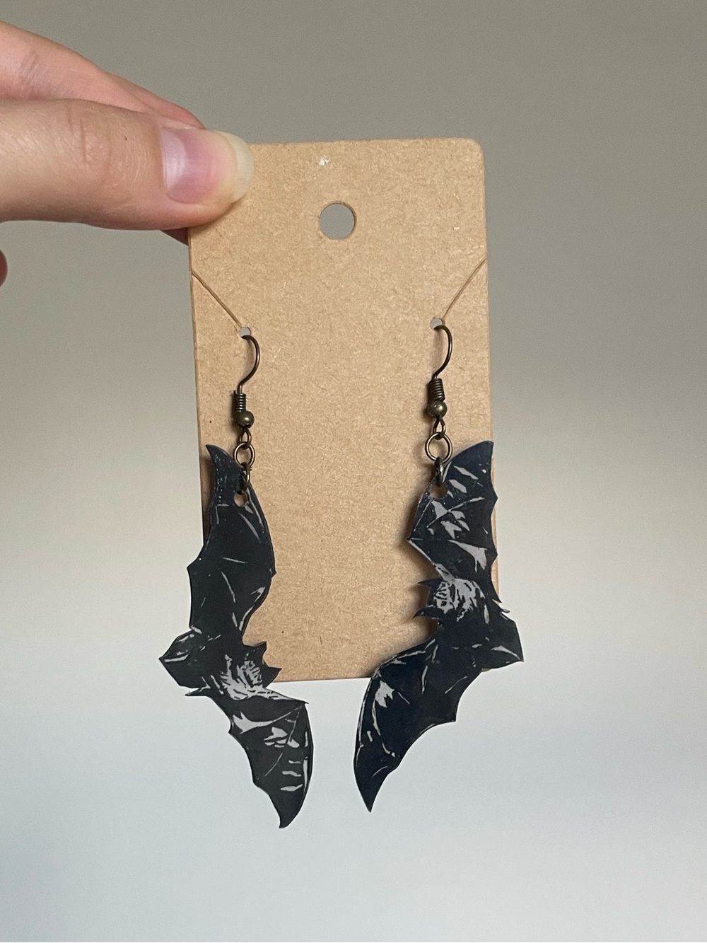Handmade Black Bat Dangle Earrings